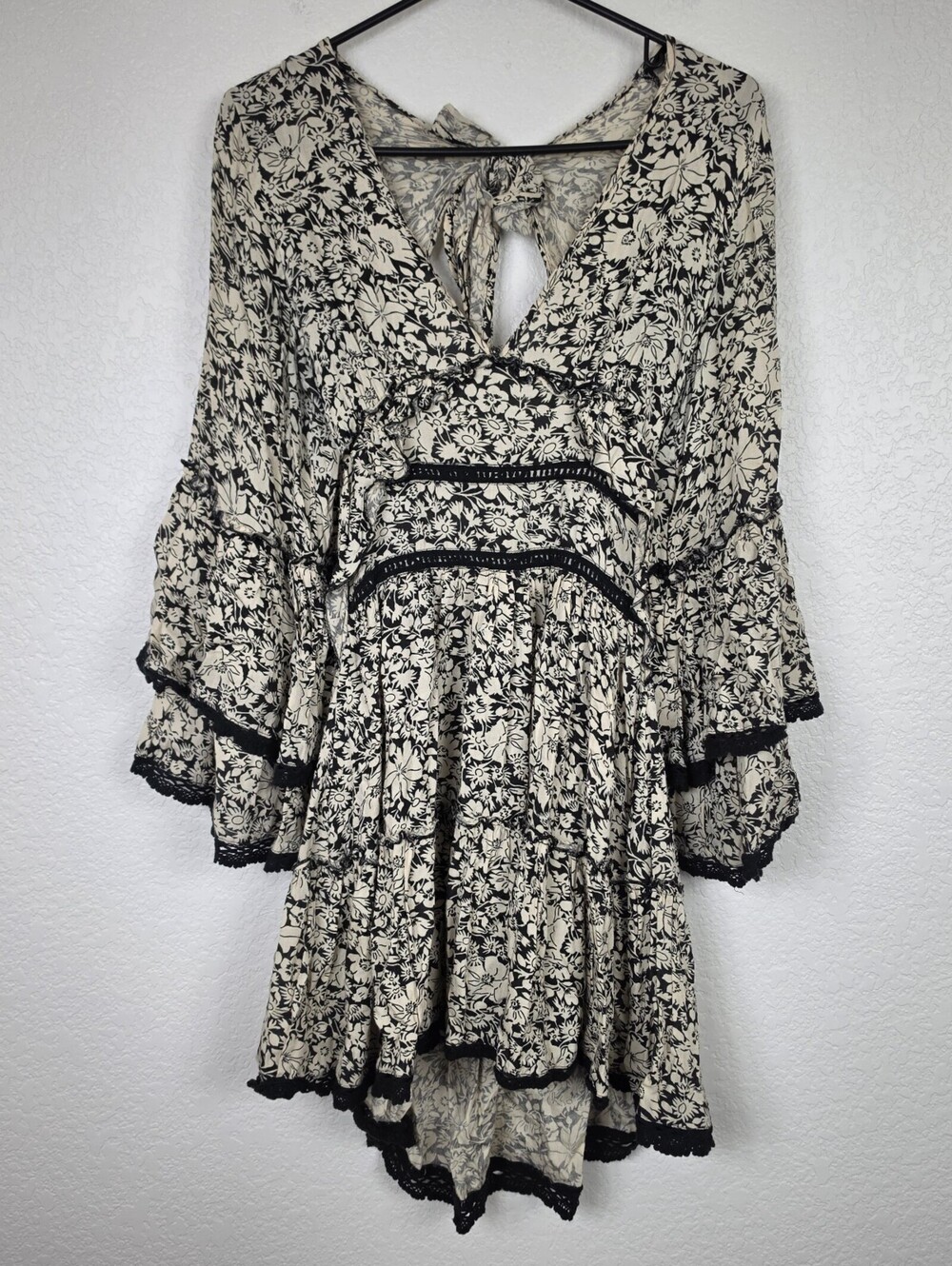 Free People Belle Sleeve XS Mini Boho Floral Dress